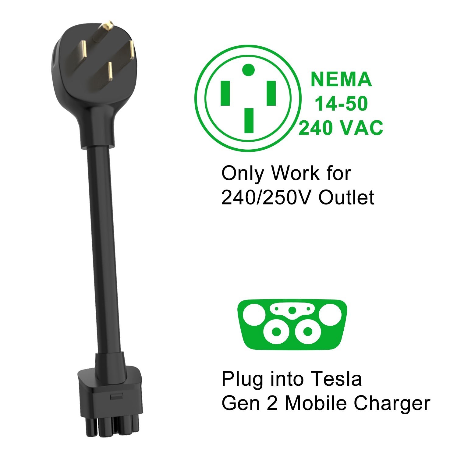 EVCONN NEMA 14-50 Adapter for TSLGen 2 Mobile Portable Charger-Connect Mobile Charger to 250V Outlet at 50 Amp - EVCONN