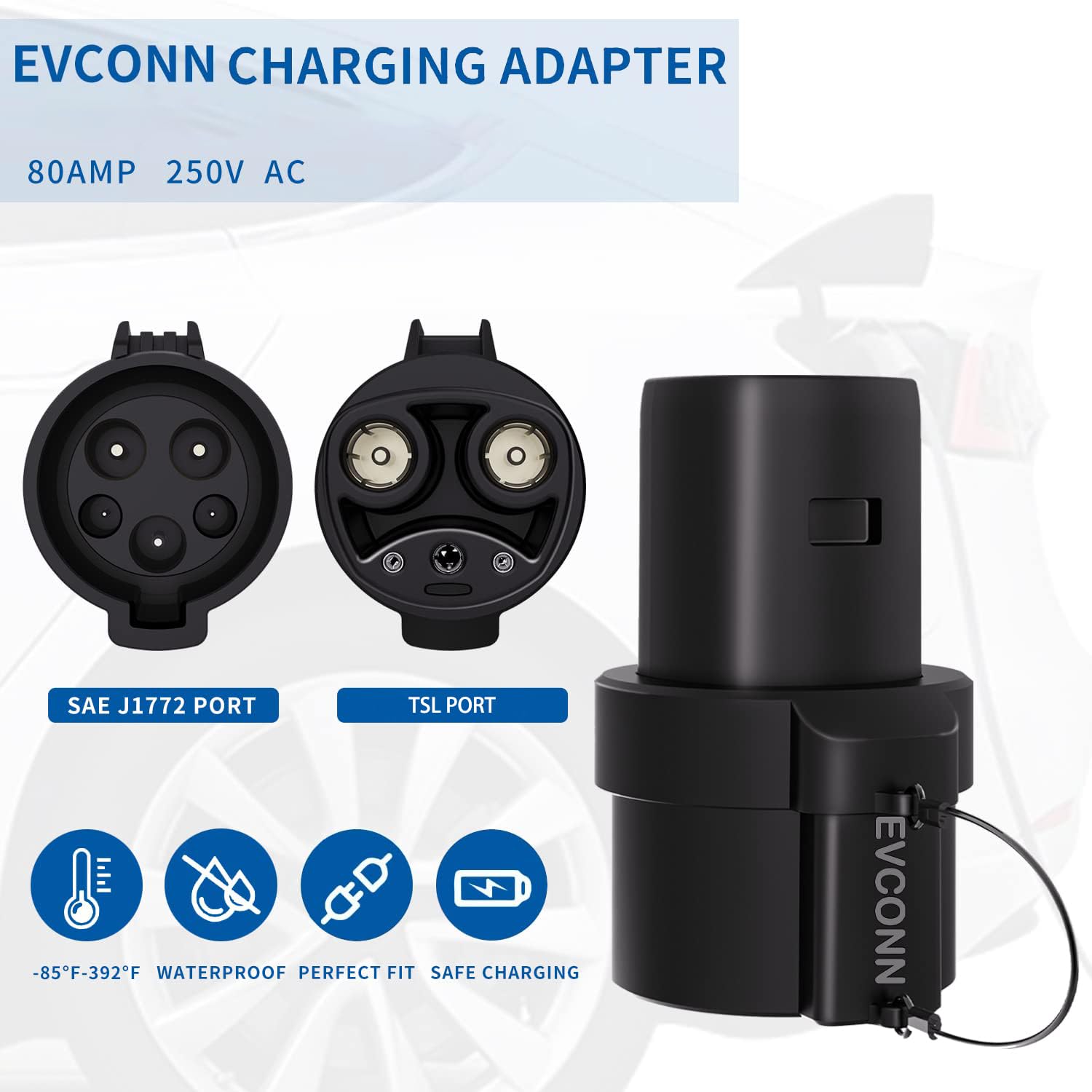 EVCONN J1772 to Tesla EV Adapter | 250V | 80 Amp - EVCONN