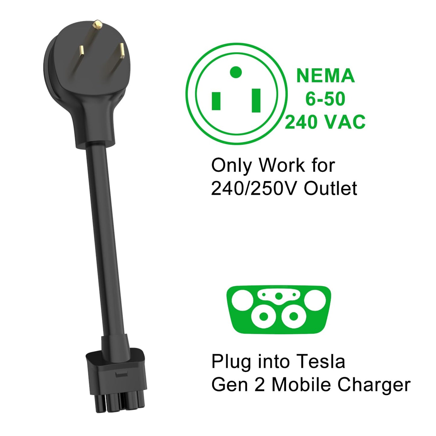 EVCONN 10" NEMA 14-50 Adapter for TSL Gen 2 Mobile Portable Charger-Connect Mobile Charger to 250V Outlet at 50 Amp (Not Compatible with pre-2018 Model S/X Vehicles) - EVCONN