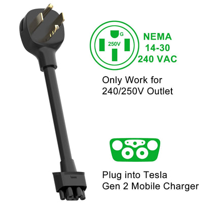 EVCONN 10" NEMA 14-50 Adapter for TSL Gen 2 Mobile Portable Charger-Connect Mobile Charger to 250V Outlet at 50 Amp (Not Compatible with pre-2018 Model S/X Vehicles) - EVCONN