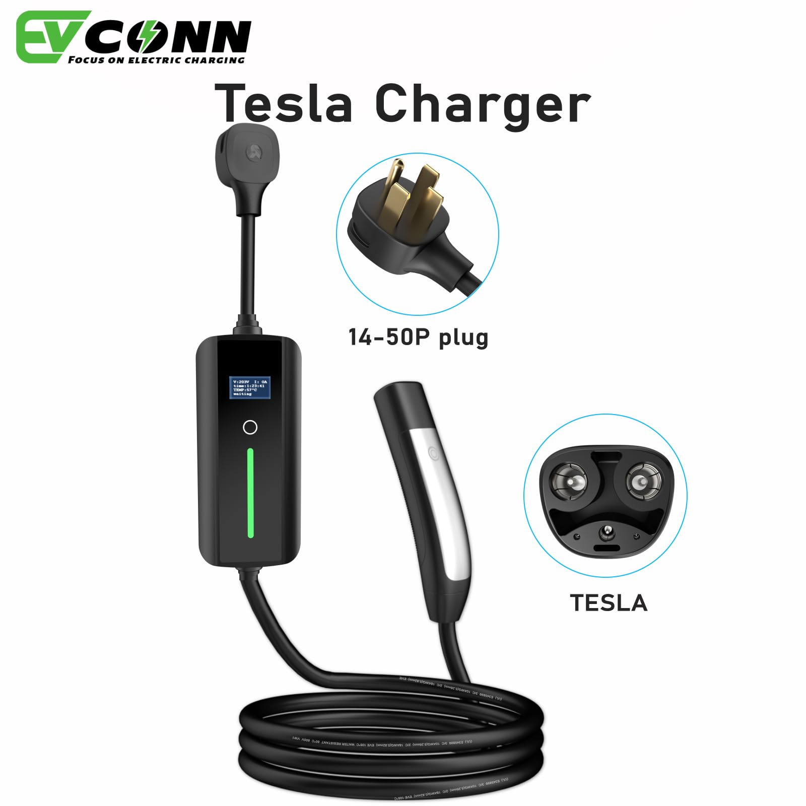 EVCONN Portable Level 2 Tesla EV Charger | 240V | 32 Amp | NEMA 14-50 - EVCONN