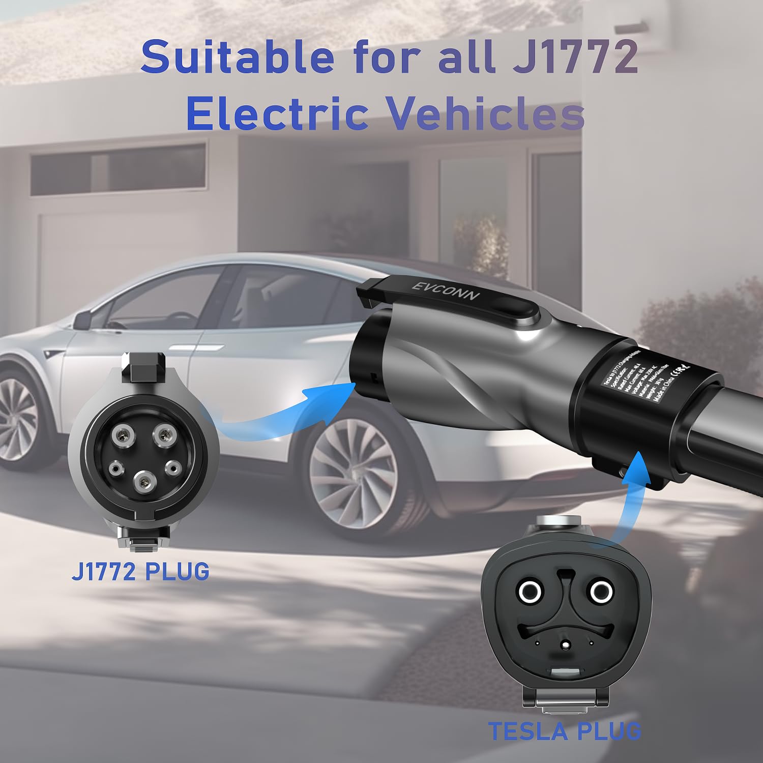 EVCONN Tesla to J1772 EV Adapter | 250V | 60 Amp - EVCONN