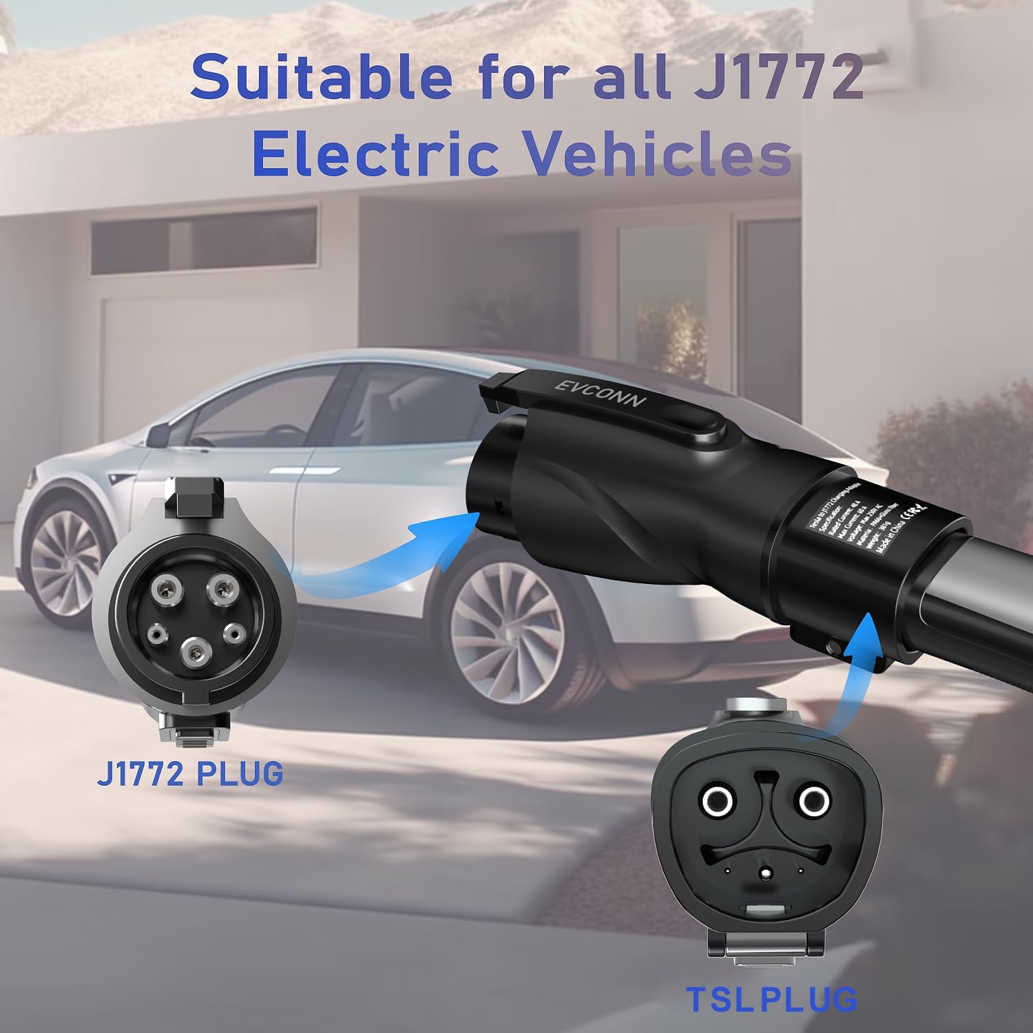 EVCONN Tesla to J1772 Adapter Max 60A & 250V - EVCONN